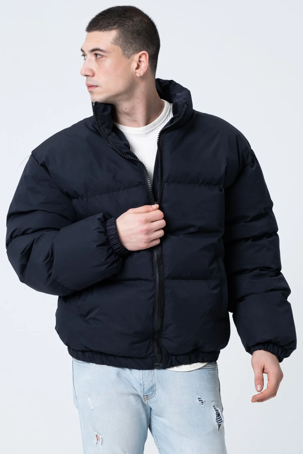 Garen Erkek Siyah Oversize Bomber Su Geçirmez Mont